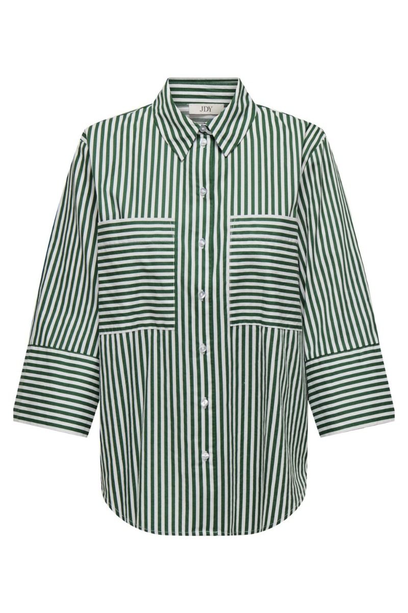 JDY - Skjorte - JDY Liber 3/4 Loose Shirt - Cloud Dancer/Green