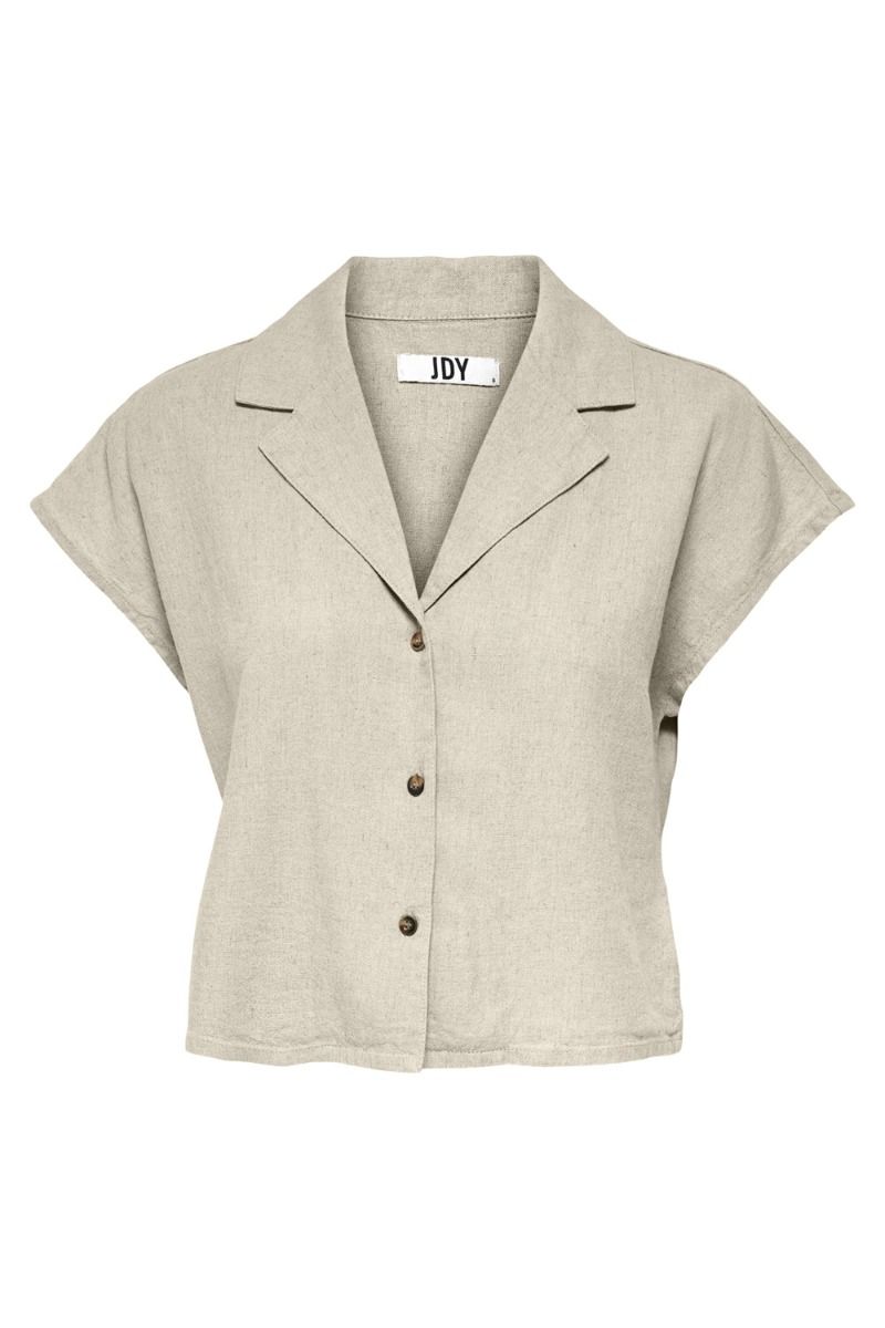 JDY - Skjorte - JDY Say S/S Short Linen Shirt - Oatmeal
