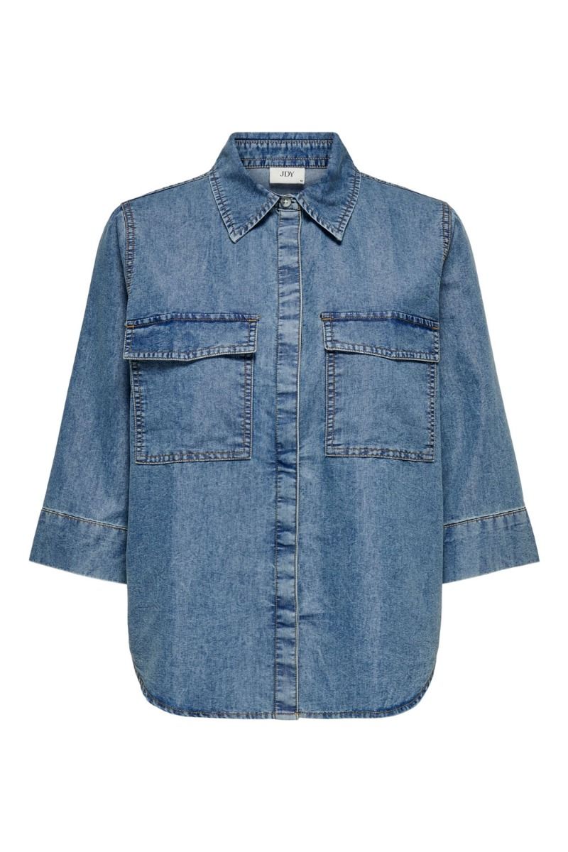 JDY - Skjorte - JDY Trixie 3/4 Loosechambray Shirt - Medium Blue Denim