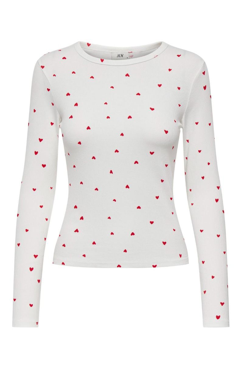 JDY - Bluse - Sofia L/S Print Top - Cloud Dancer/Red
