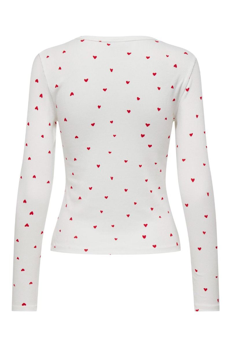 JDY - Bluse - Sofia L/S Print Top - Cloud Dancer/Red