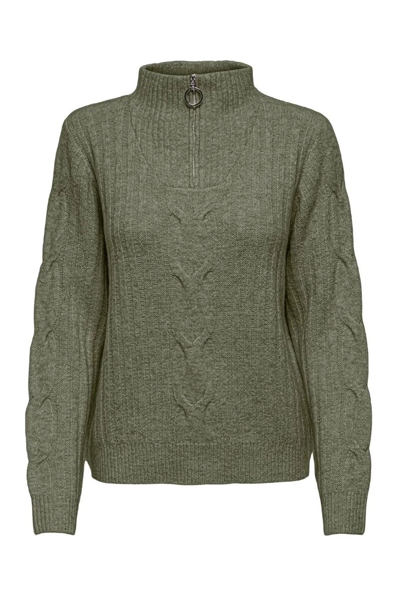 JDY - Strik - Jdy Andrea L/S Zip Cable Pullover - Kalamata