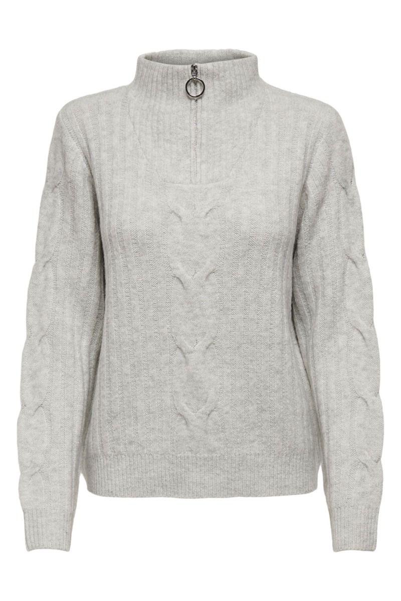 JDY - Strik - Andrea LS Zip Cable Pullover Knit - Super Light Grey Melange