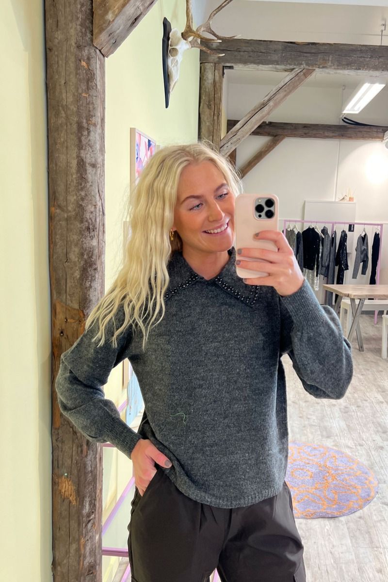 JDY - Strik - JDY Aubray Life L/S Pearl Pullover Knit - Dark Grey Melange