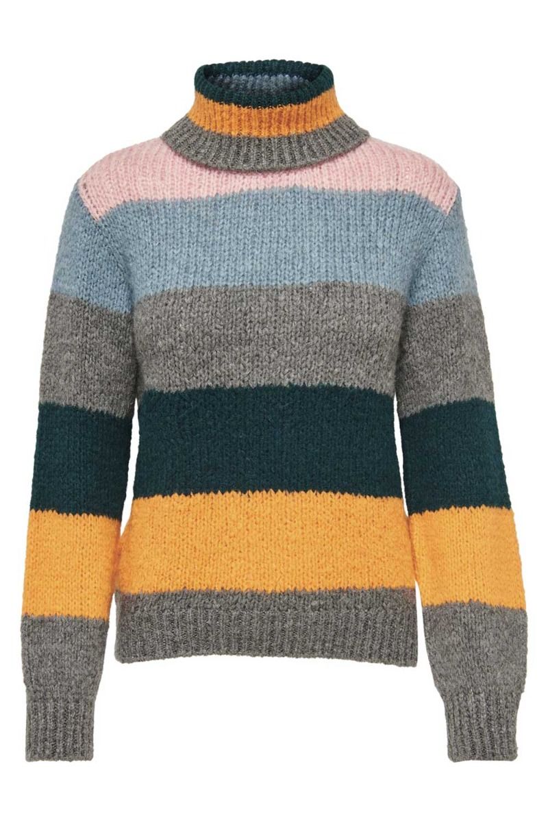 JDY - Strik - JDY Dinea LS Stripe Rollneck Pull Knt - Smoked Pearl/Apricot 