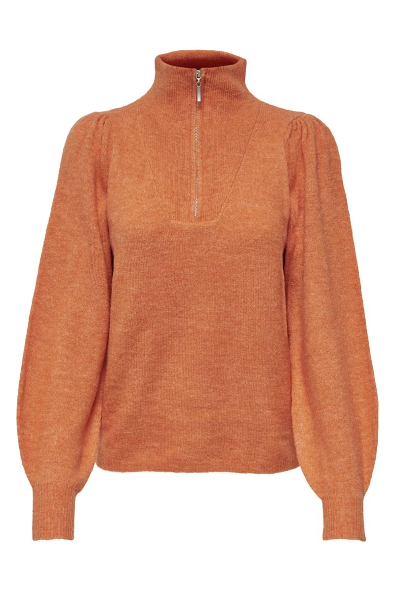 JDY - Strik - Elanor Mia L/S Zip - Burnt Orange
