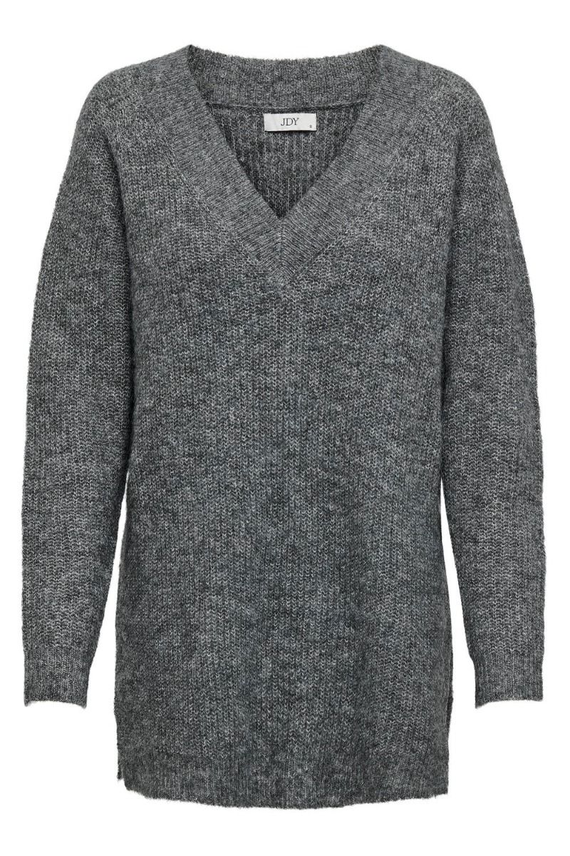 JDY - Strik - JDY Ingeborg Ada Life L/S Long Pullover Knit - Dark Grey Melange