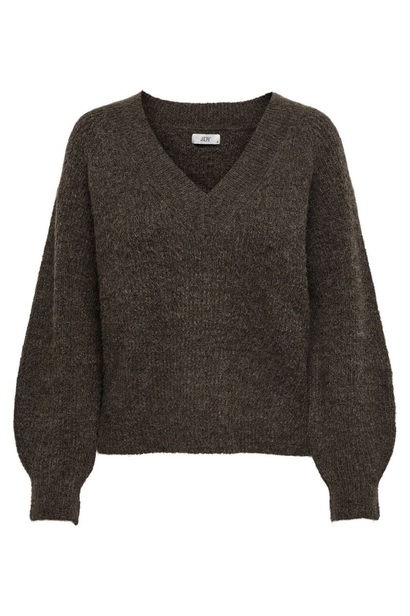 JDY - Strik - JDY Ingeborg ADA Life L/S V-Neck Pull - Chocolate Brown