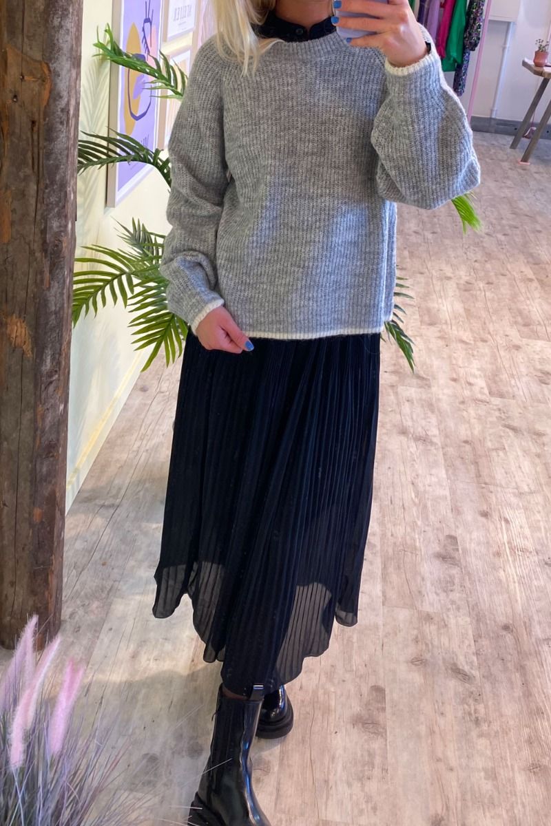 JDY - Strik - Ingeborg Life LS Contrast Pull. Knt - Light Grey Melange