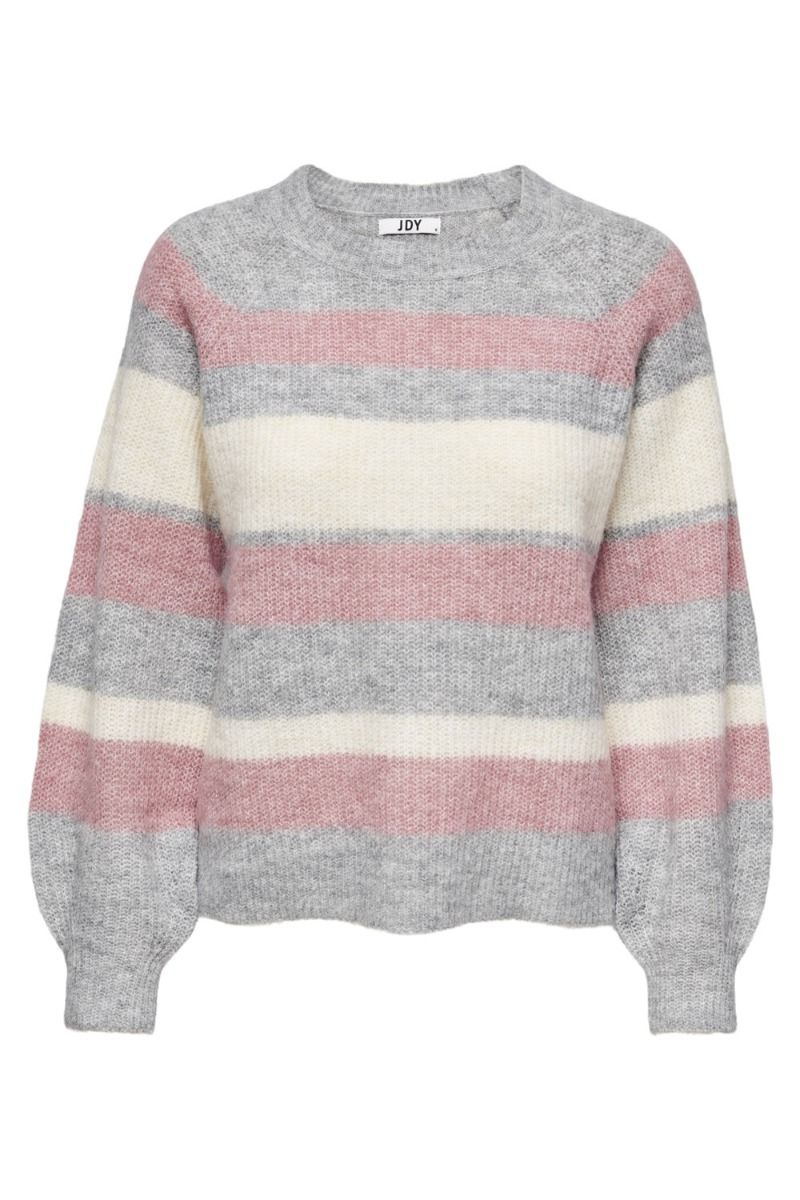 JDY - Strik - Ingeborg Life LS Stripe Pullover KNT - Light Grey Melange