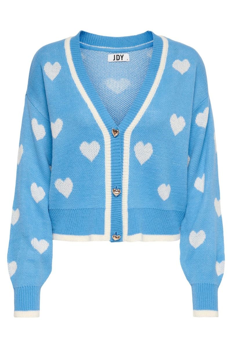 JDY - Strik - JDY Romance L/S JACQ. Short Cardigan Knit - Azure Blue