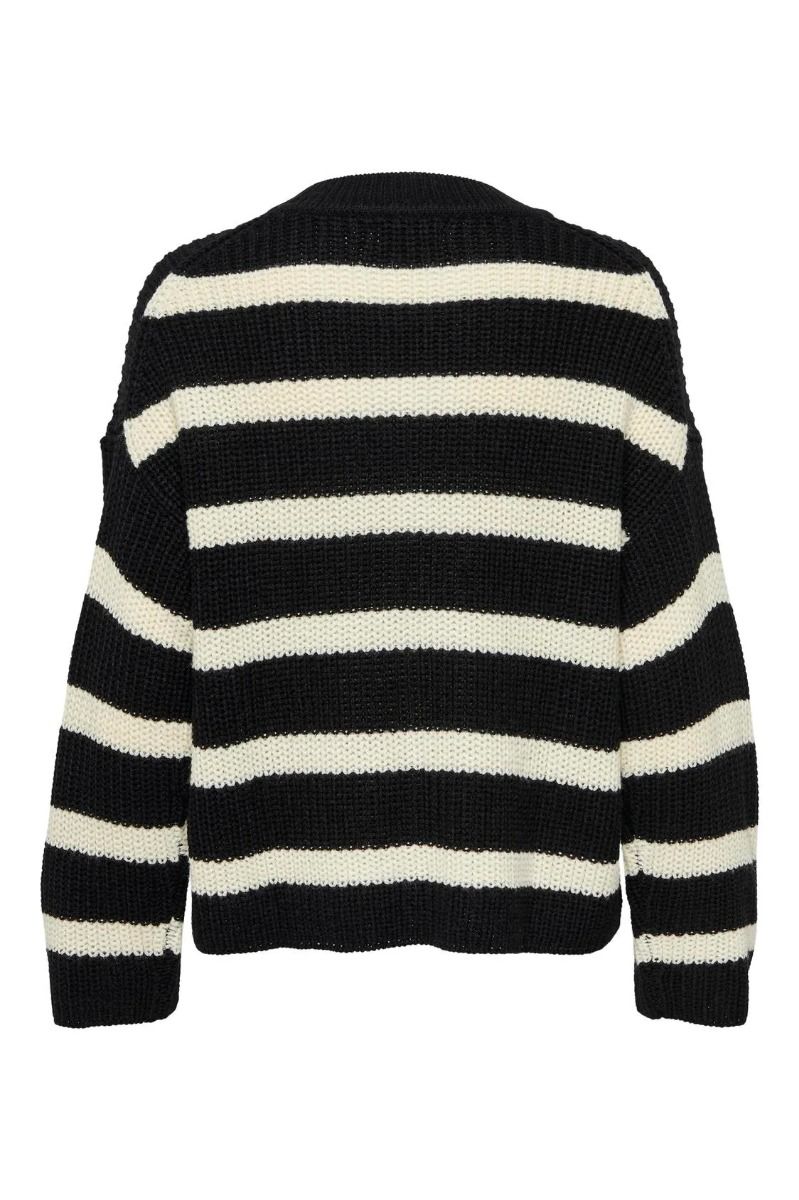 JDY - Strik - JDY Justy L/S Stripe Pullover - Black Eggnog