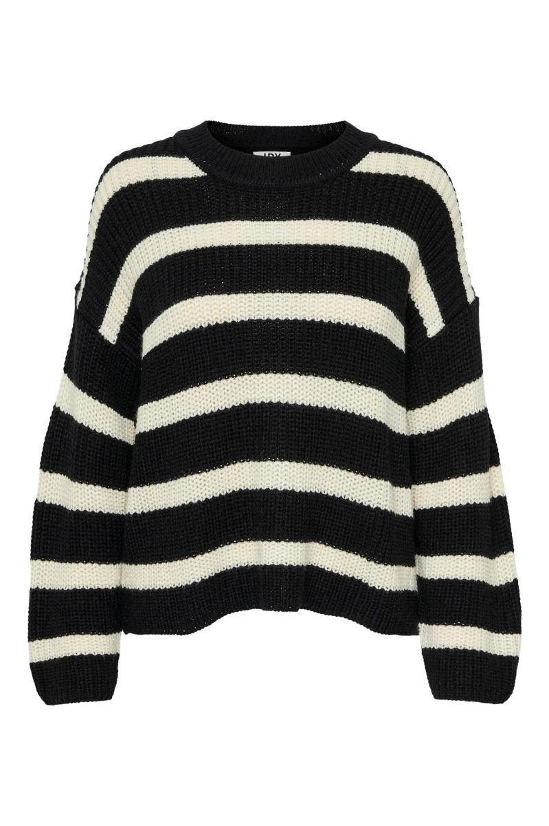 JDY - Strik - JDY Justy L/S Stripe Pullover - Black Eggnog