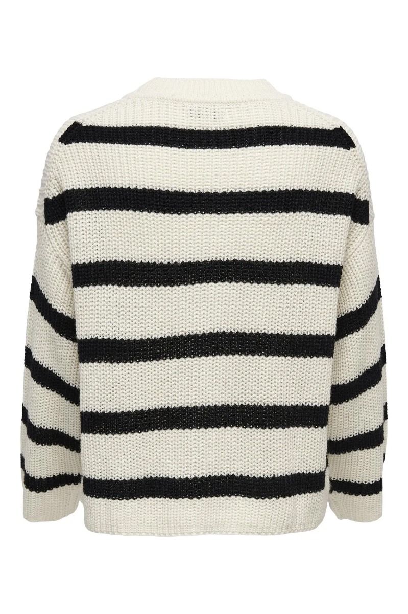 JDY - Strik - JDY JustyL/S Stripe Pullover - Eggnog/Black
