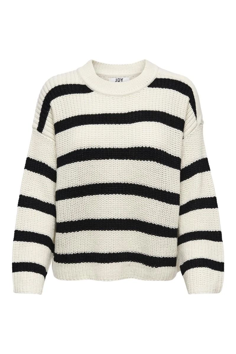 JDY - Strik - JDY JustyL/S Stripe Pullover - Eggnog/Black