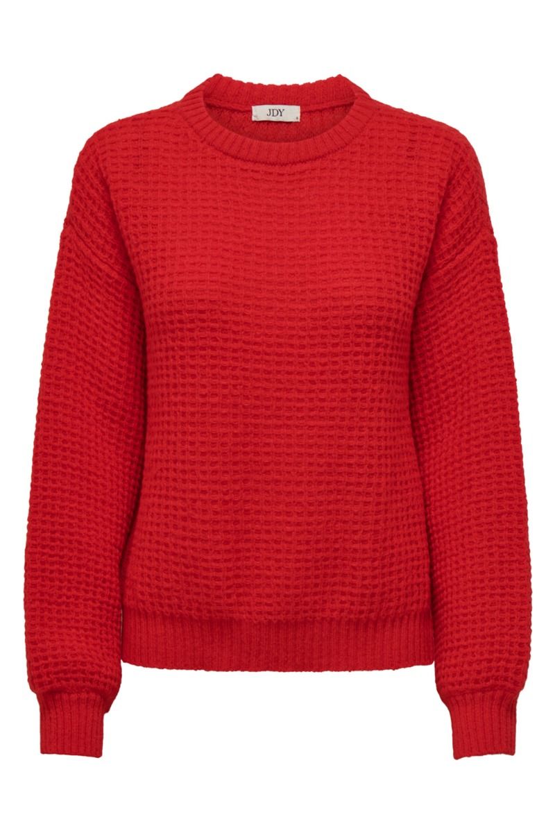 JDY - Strik - JDY Lasina Life L/S O-Neck Pullover - High Risk Red