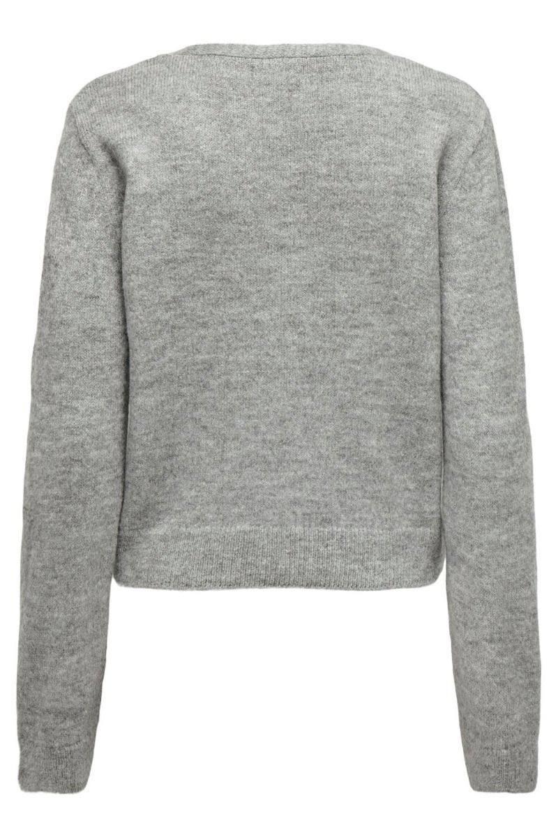 JDY - Strik - JDY Libby L/S V-Neck Short Ruch Pull - Medium Grey Melange