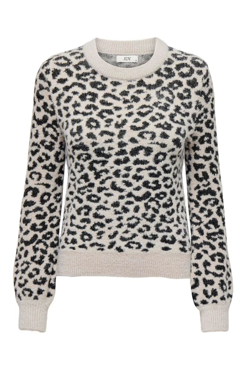 JDY - Strik - Jdy Lorraine Animal L/S Pullover - Cement/Black Leopard Spots