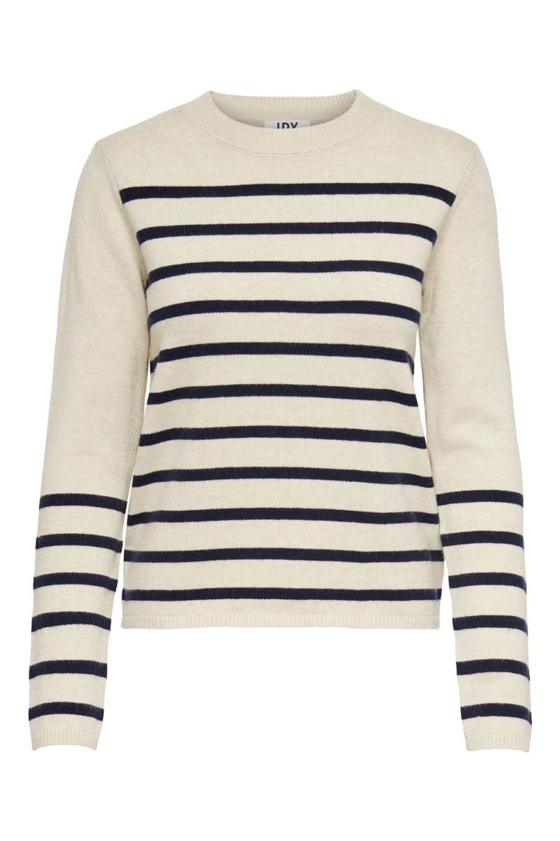 JDY - Strik - JDY Marco L/S Striped Pullover Knit - Cement