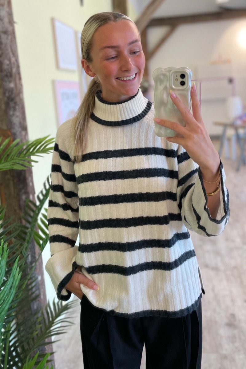 JDY - Strik - JDY Miley L/S Long Stripe Pullov KNT NOOS - Birch W. Dgm Stripes