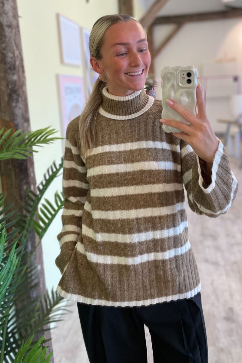 JDY - Strik - JDY Miley L/S Long Stripe Pullov KNT NOOS - Malt Ball W. Birch Mel Stripes