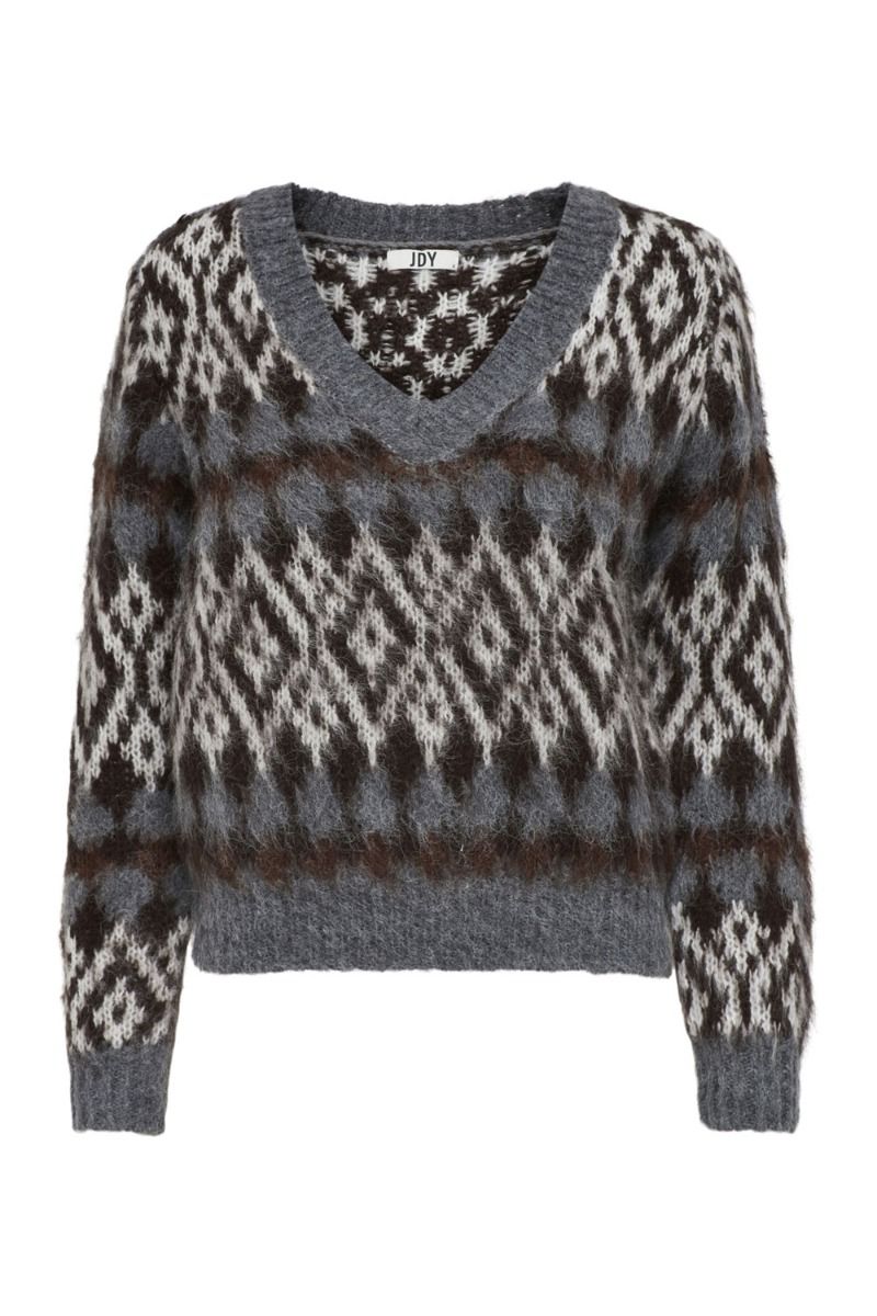 JDY - Strik - Nille Life LS Jacquard Pullover Knt - Grey