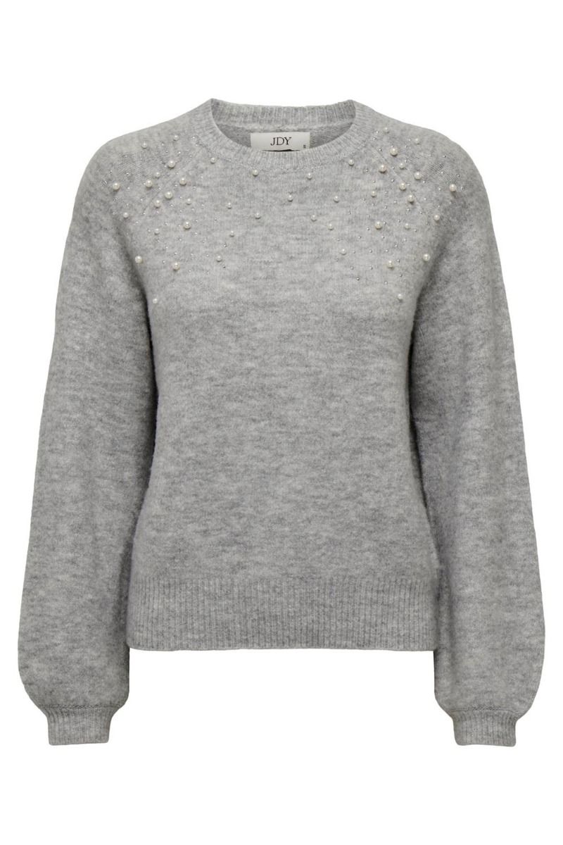 JDY - Strik - JDY Pearl L/S Raglan Pearl Pullover - Light Grey Melange