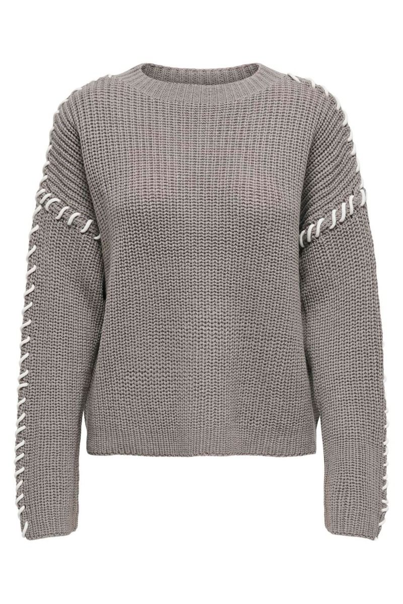 JDY - Strik - JDY Rosella LS Stitch Pullover KNT - December Sky w. White Stitch