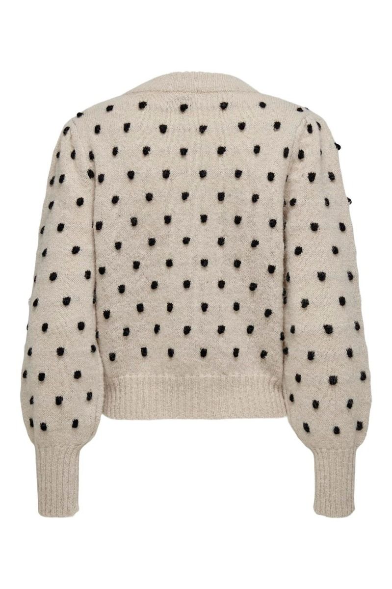 JDY - Strik - JDY Sigrid Life L/S On Puff Pull KNT Noos - Cement W. BLACK DOTS