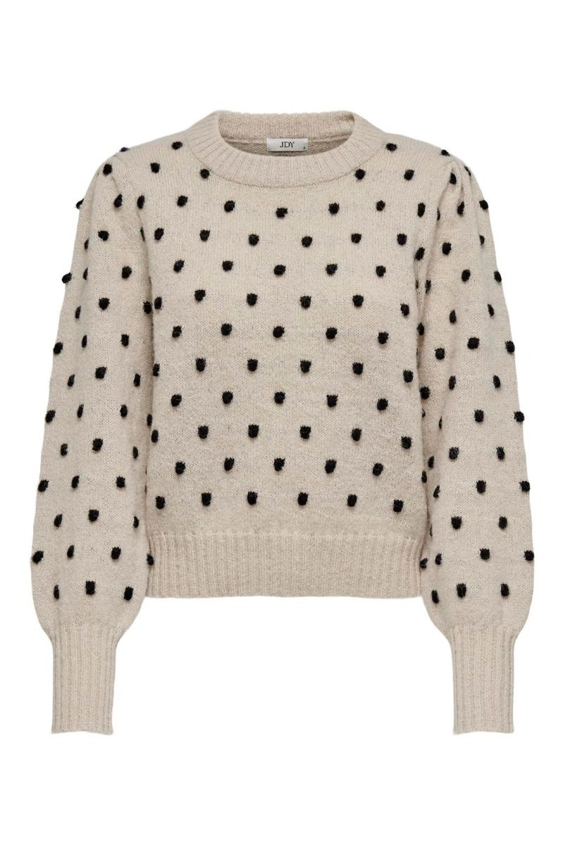 JDY - Strik - JDY Sigrid Life L/S On Puff Pull KNT Noos - Cement W. BLACK DOTS