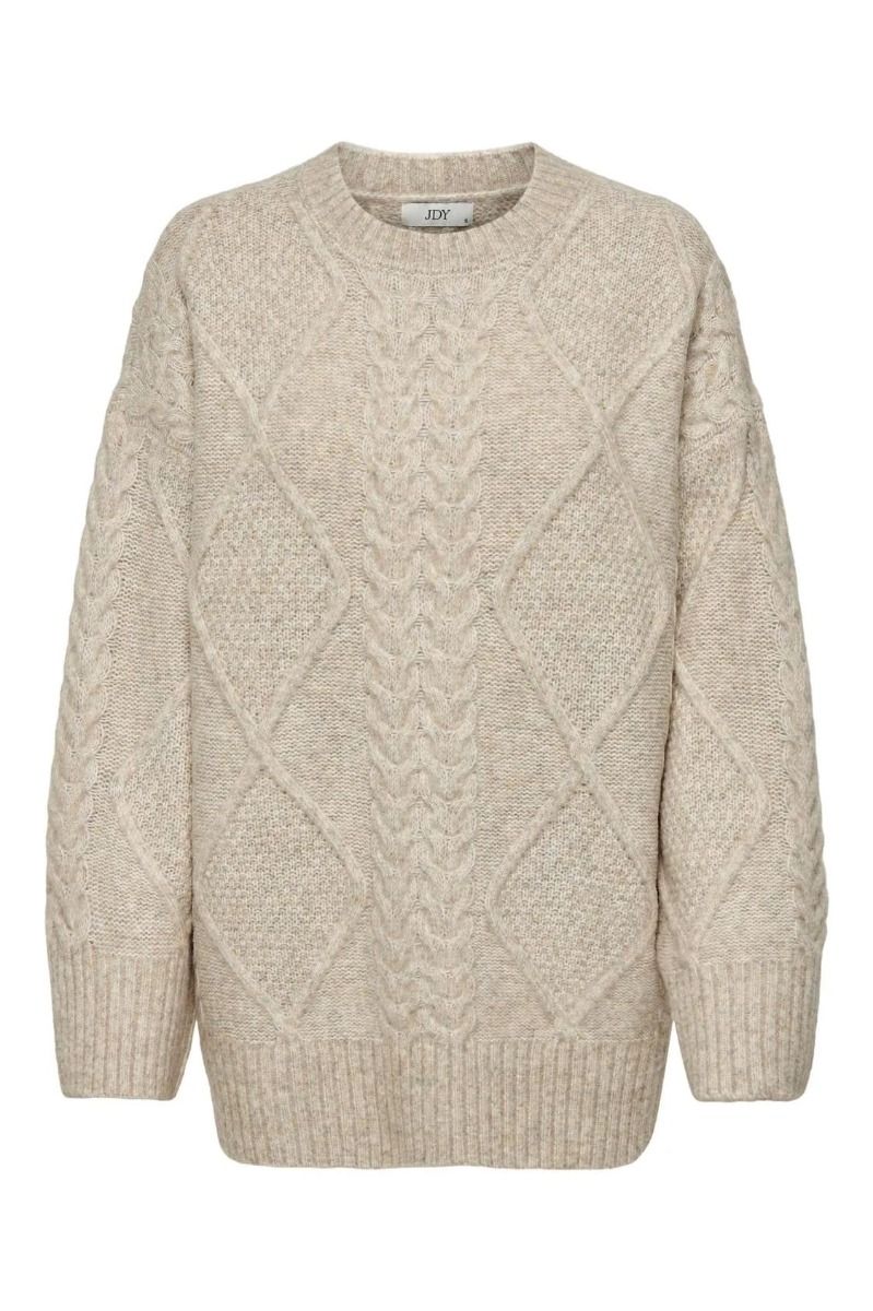 JDY - Strik - JDY Silja L/S Long Cable Pullover - Oatmeal Melange