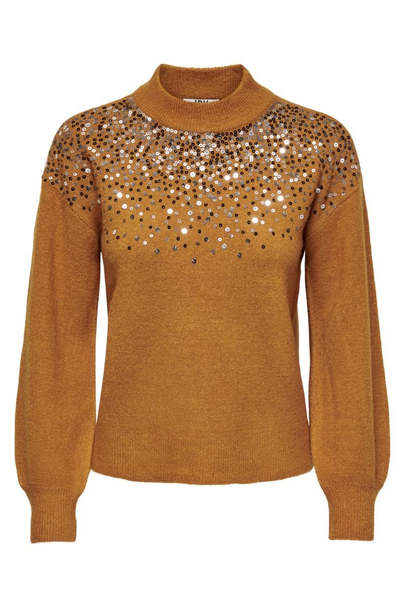 JDY - Strik - Sparkly LS Sequins Pullover KNT - Leather Brown