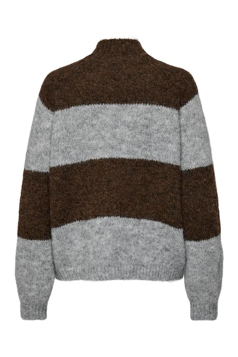 JDY - Strik - JDY Zoey Life L/S Hn Raglan Pul Knt - Light Grey Melange/Chocolate Brown