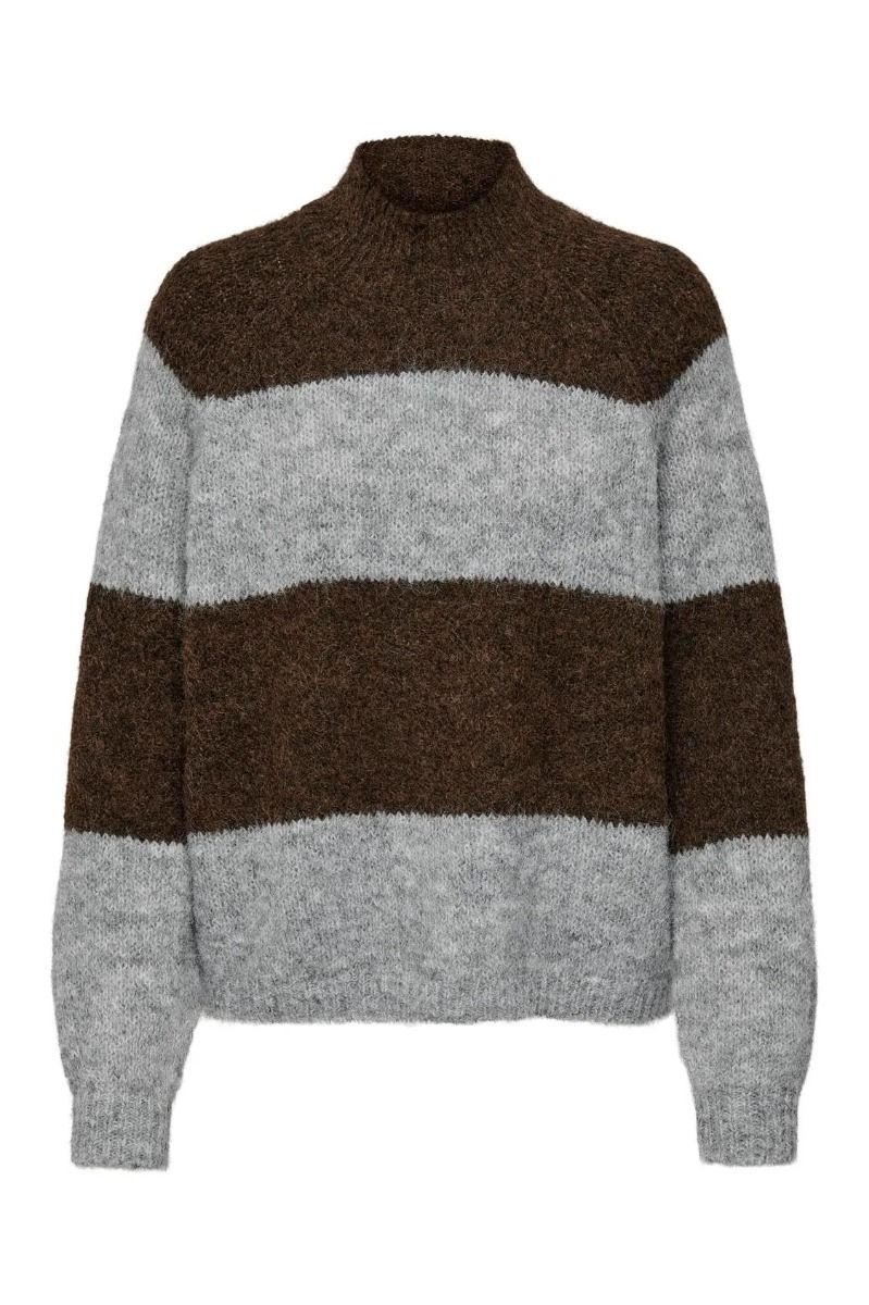 JDY - Strik - JDY Zoey Life L/S Hn Raglan Pul Knt - Light Grey Melange/Chocolate Brown