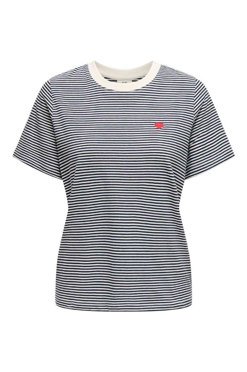 JDY - T-shirt - JDY Pisa S/S Print Top - Cloud Dancer/Stripes Sky Captain