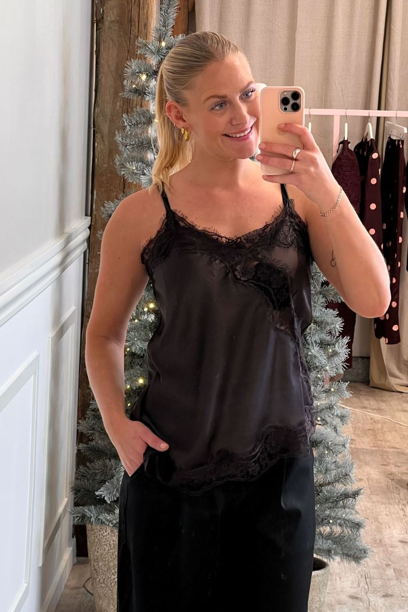 JDY - Top - Fifi S/L Asym Lace Singlet - Chocolate Torte