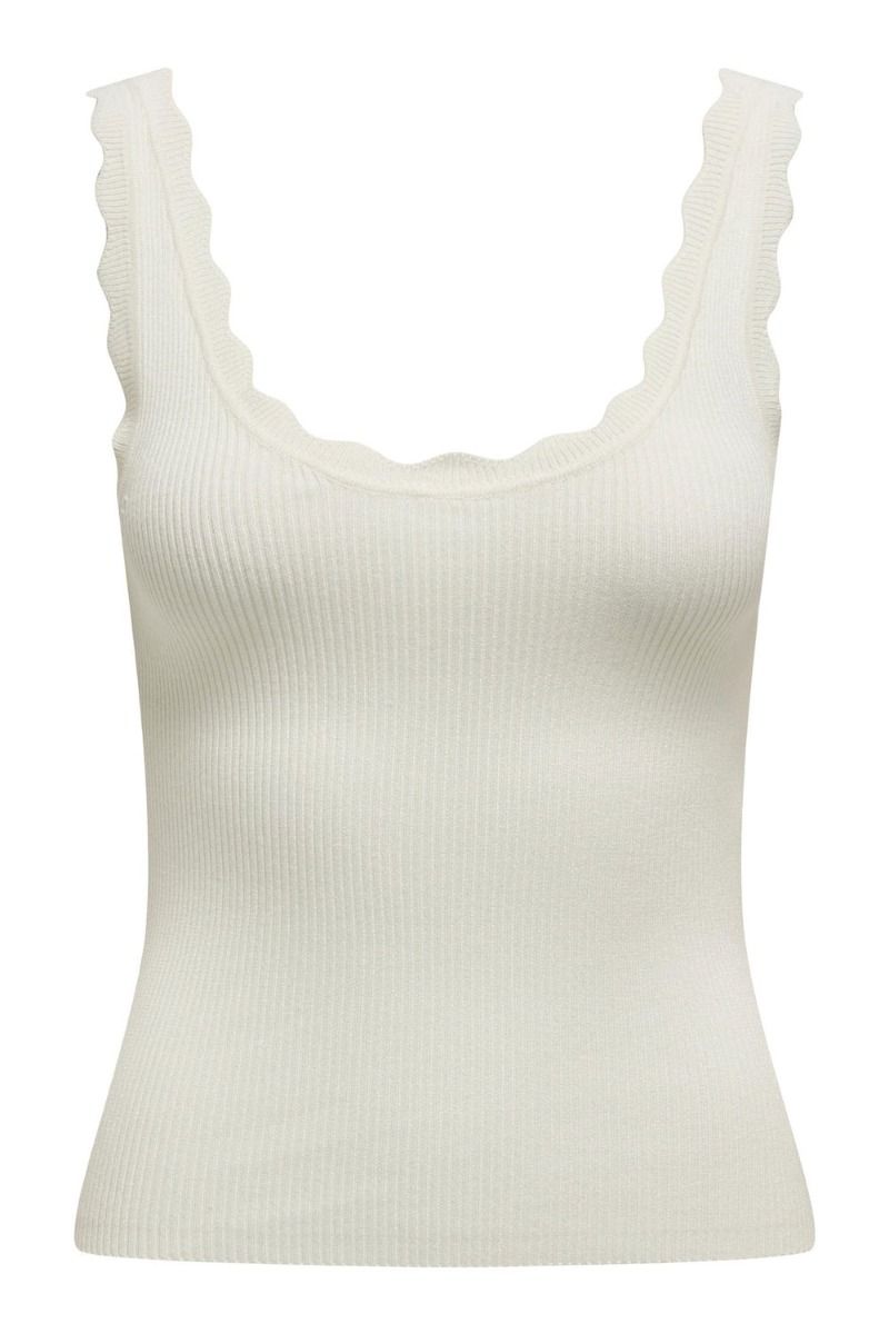 JDY - Top - JDY Nanna S/L Scallop Edge Top - Cloud Dancer