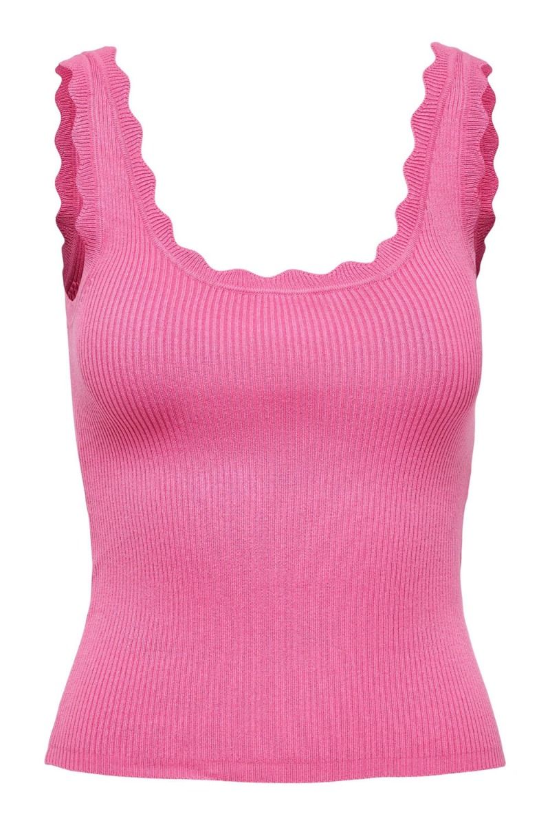 JDY - Top - JDY Nanna S/L Scallop Edge Top - Pink Power
