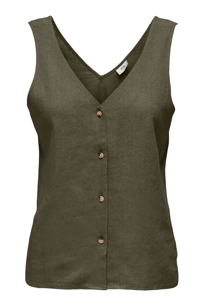 JDY - Top - JDY Say S/L Linen V-neck Top - Kalamata 