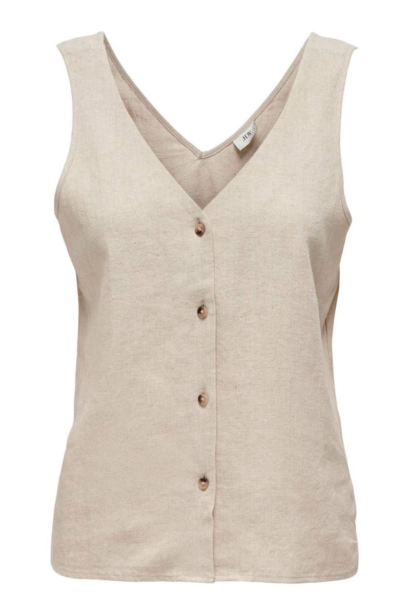 JDY - Top - JDY Say S/L Linen V-neck Top - Oatmeal