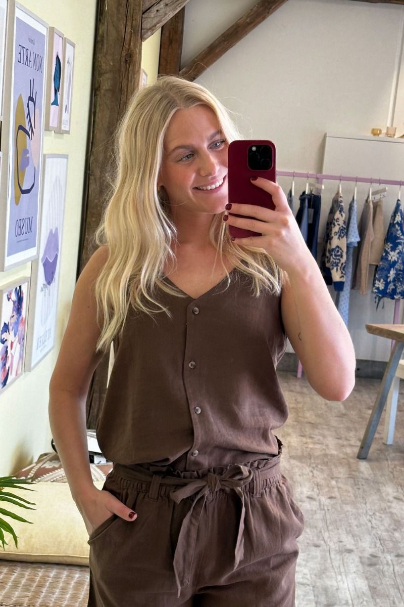 JDY - Top - JDY Say S/L Linen V-neck Top - Carafe