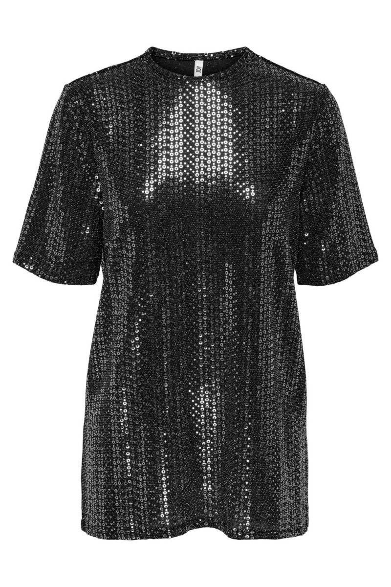 JDY - T-shirt - JDY Shila S/S Long Top - Black/Silver