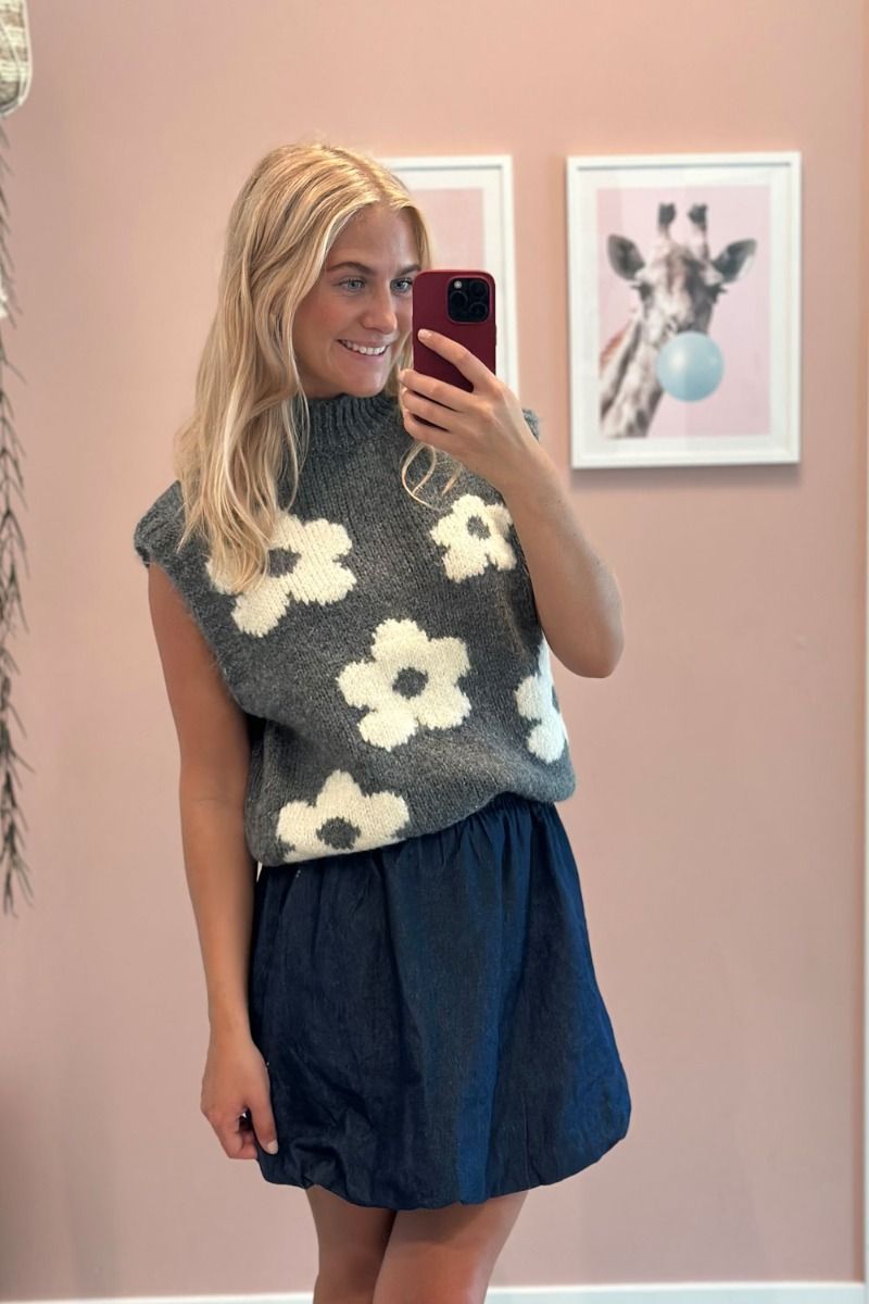 JDY - Vest - JDY Kilian Flower S/L Vest Knt - Dark Grey Melange