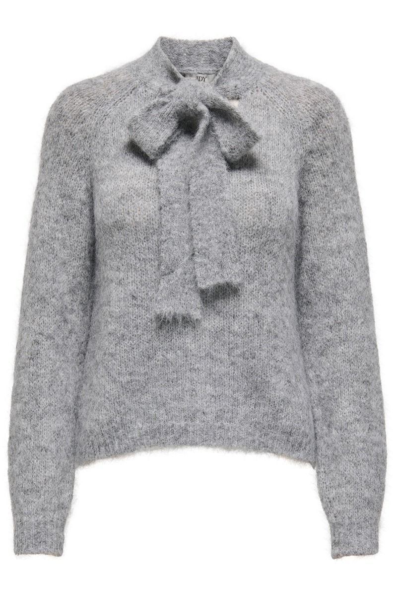 JDY - Strik - Jdyzoey Life L/S Bow Pullover Knt - Light Grey Melange
