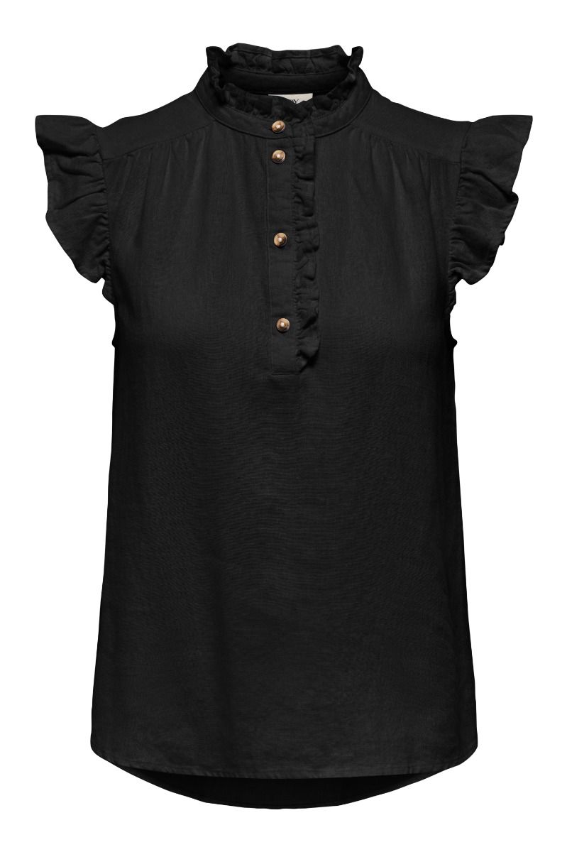JDY - Top - Say S/L Linen Frill Top - Black