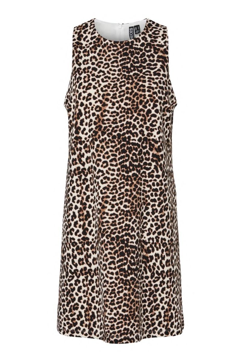 Pieces - Kjole - Josella SL O-Neck Short Dress - Black Leo