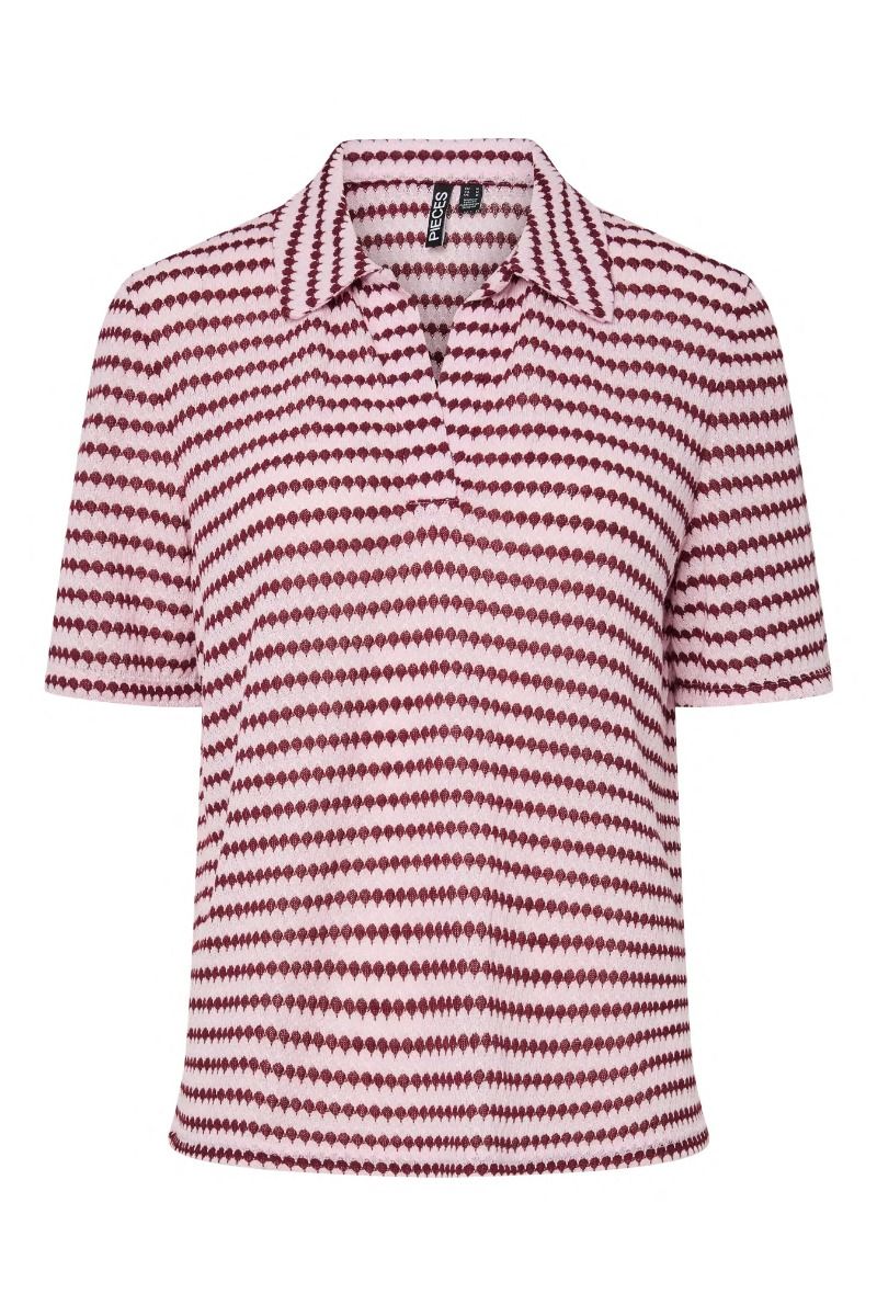 Pieces - Skjorte - Jeya SS V-Neck Loose Polo - Pink Tulle Port Royale