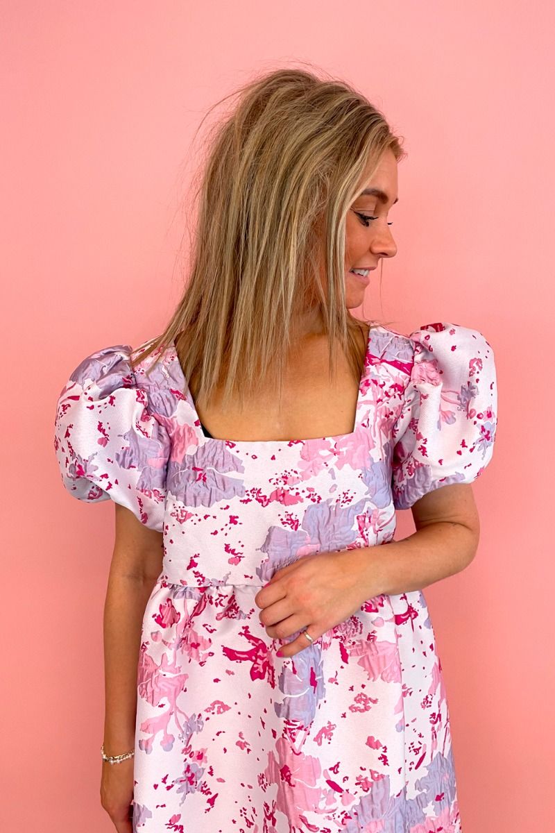 Pieces - Kjole - PC Jyda SS Dress - Fuchsia Purple Flowers