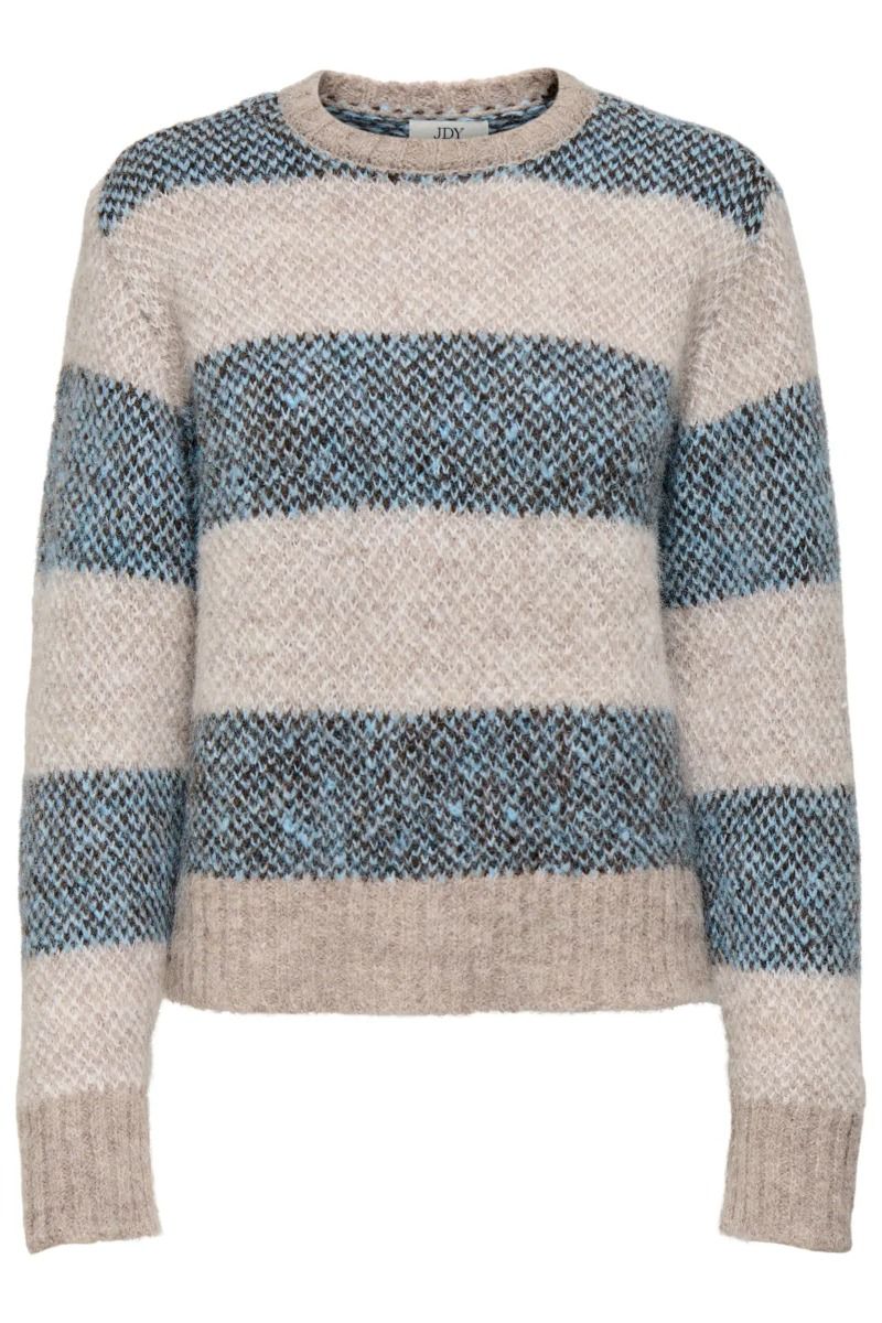 JDY - Strik - Zoey Life L/S O-Neck Jacq - Taupe Gray Surf The Web