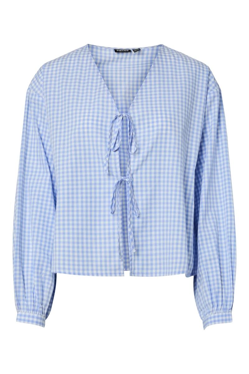 Pieces - Bluse - Bibby Ls Binding Top - Hydrangea Cloud Dancer (Levering midt maj)